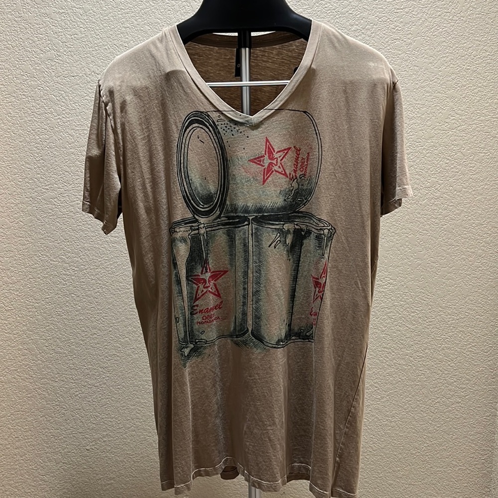 OBEY Propaganda LG Tan v-neck T-shirt